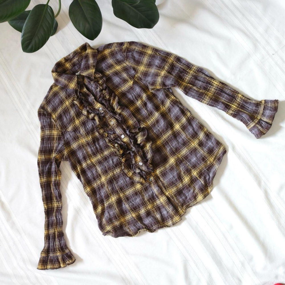 Live A Little plaid ruffle flannel shirt